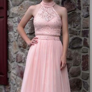 Light pink 2 piece prom dress